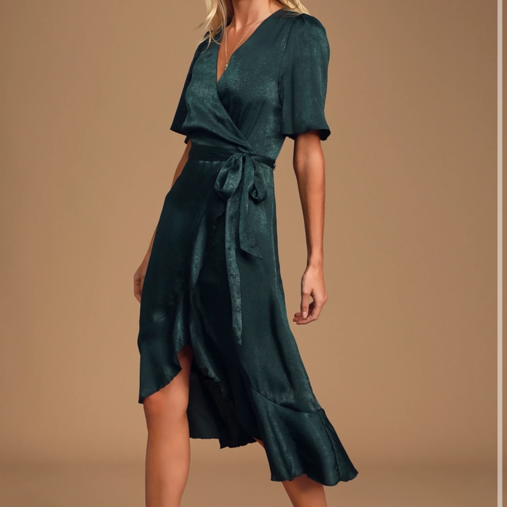Wrapped Up In Love Dk Green Faux Wrap Dress NWT